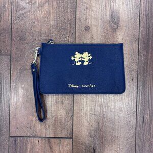 DISNEY + PANDORA Mickey & Minnie Zip Wristlet Clutch Navy Blue Limited Edition